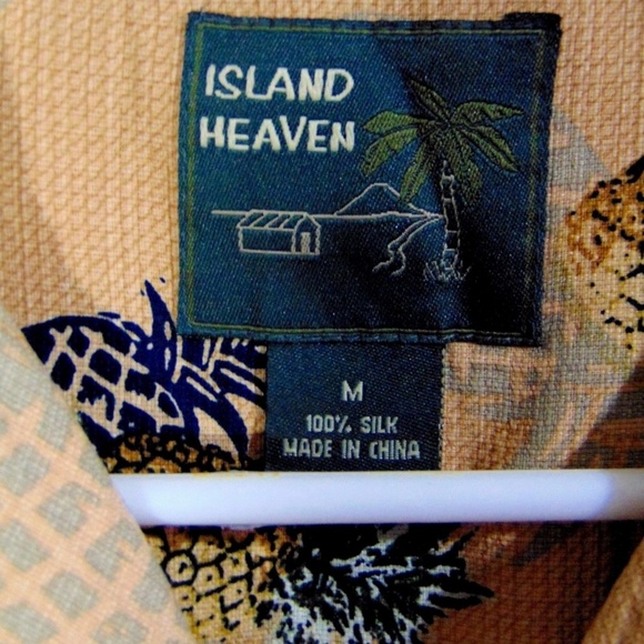 ISLAND HEAVEN peach Hawaiian silk shirt M ✨🎟 - Picture 2 of 5
